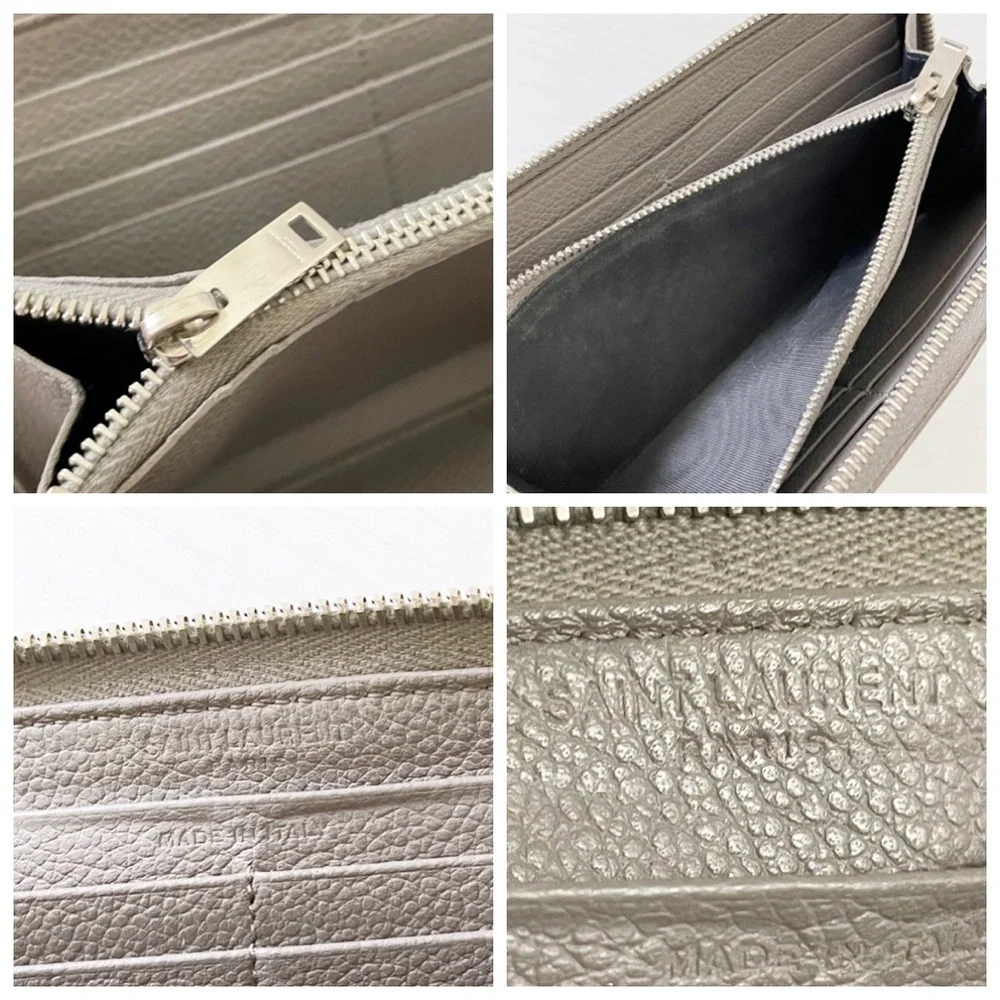 Saint Laurent gray leather YSL zipper long zip wallet